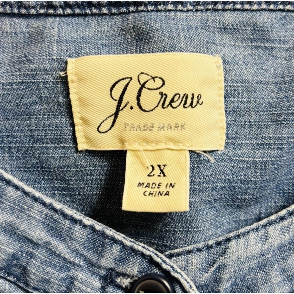 J. Crew 2X Shirt Dress Chambray Blue Tie Waist Belted Button Front Crew Neck - Picture 5 of 12